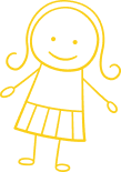 Yellow stick figure girl on black background.
