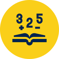 Math symbols over open book icon.
